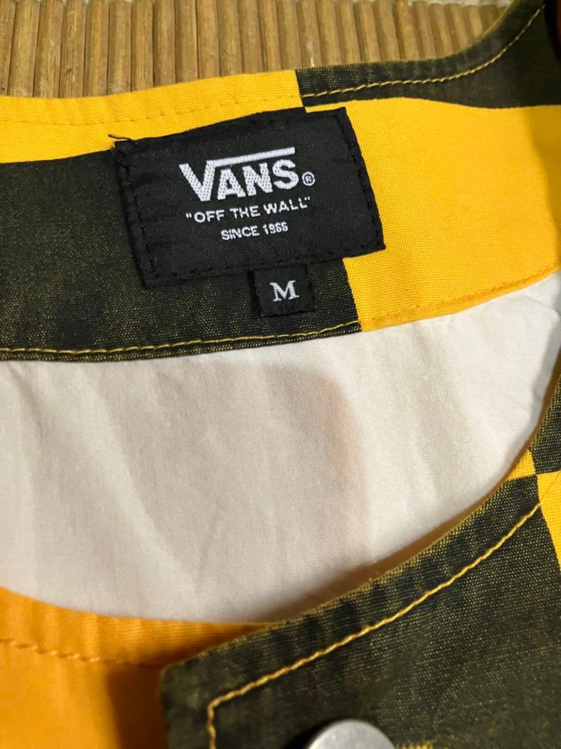 VANS チェッカー ノーカラーシャツジャケット M イエロー×ブラック 古着