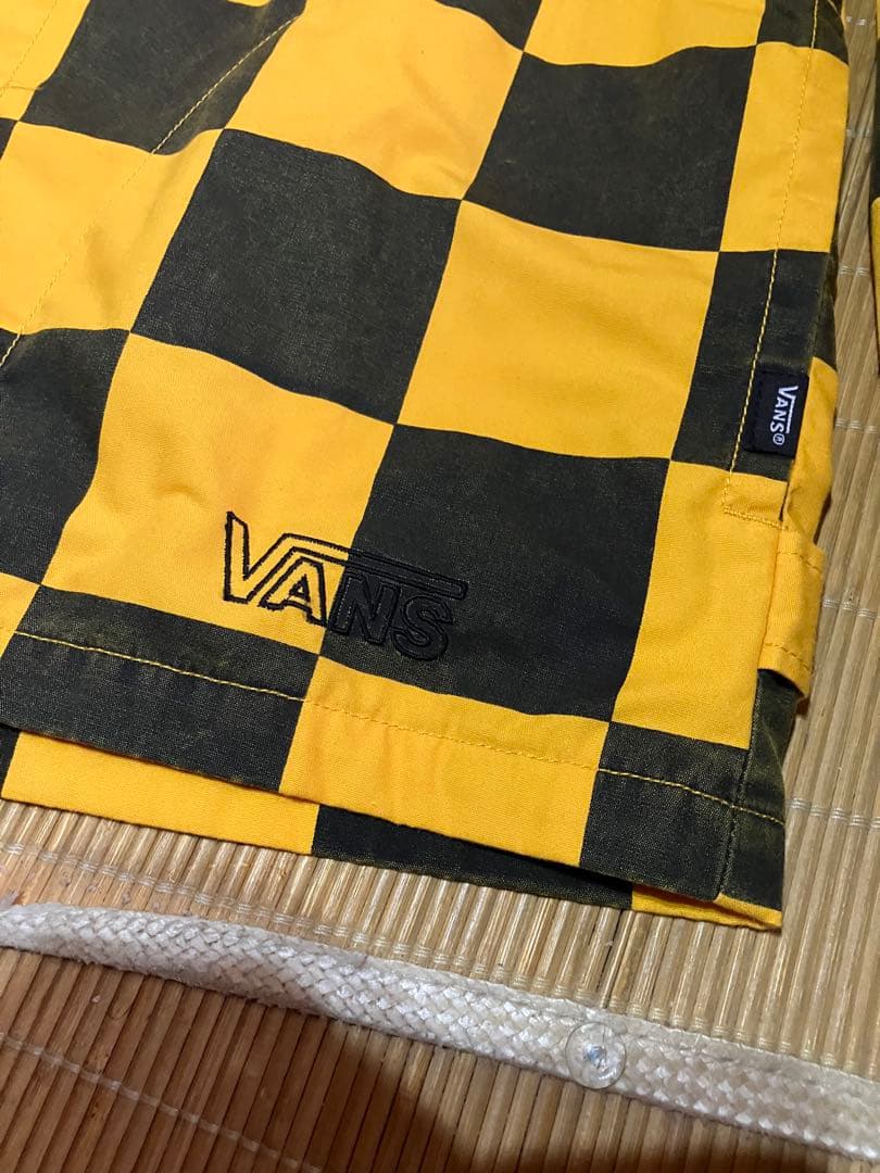 VANS チェッカー ノーカラーシャツジャケット M イエロー×ブラック 古着
