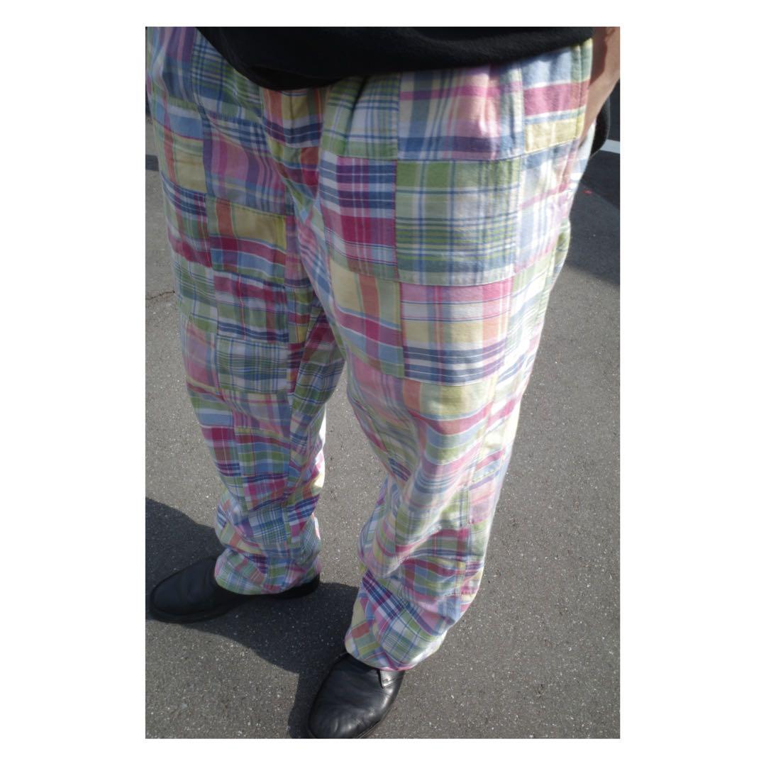 m*u様 check pattern patchwork trousers