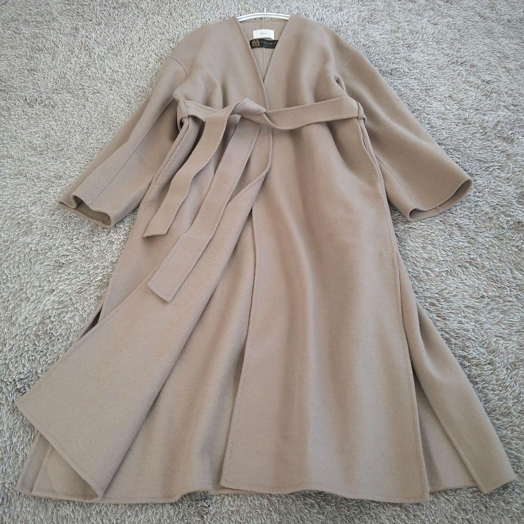 イエナ マンテコ ダブルフェイスリバーコート ノーカラー ベルト ロング ウール