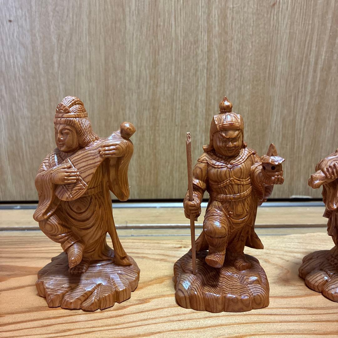 屋久杉　七福神 木製彫刻セット