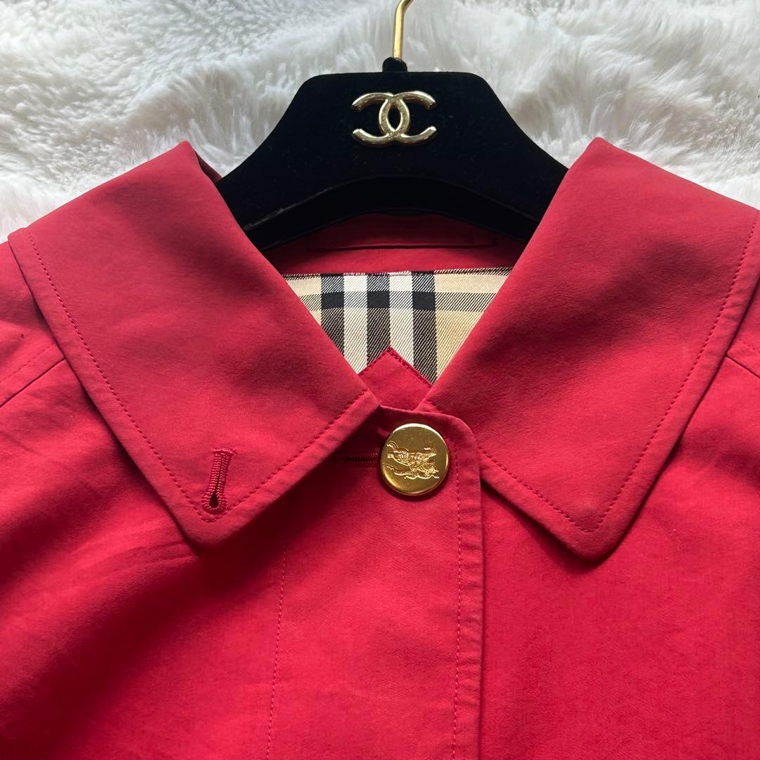 【希少】BURBERRY ノバチェック ステンカラーコート 赤 金ボタン 大きめ