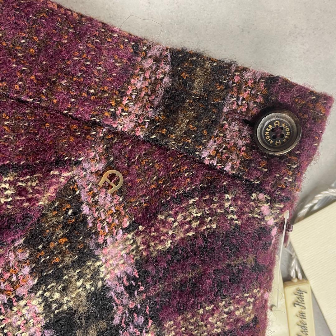 未使用タグ付き　アイグナー　AIGNER　ウールロングスカート　チェック柄