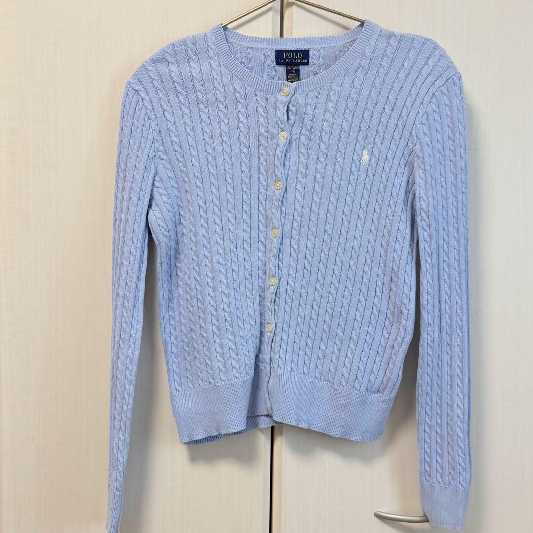 カーディガン ミニケーブル コットン カーディガン　アイスブルー160/ XL