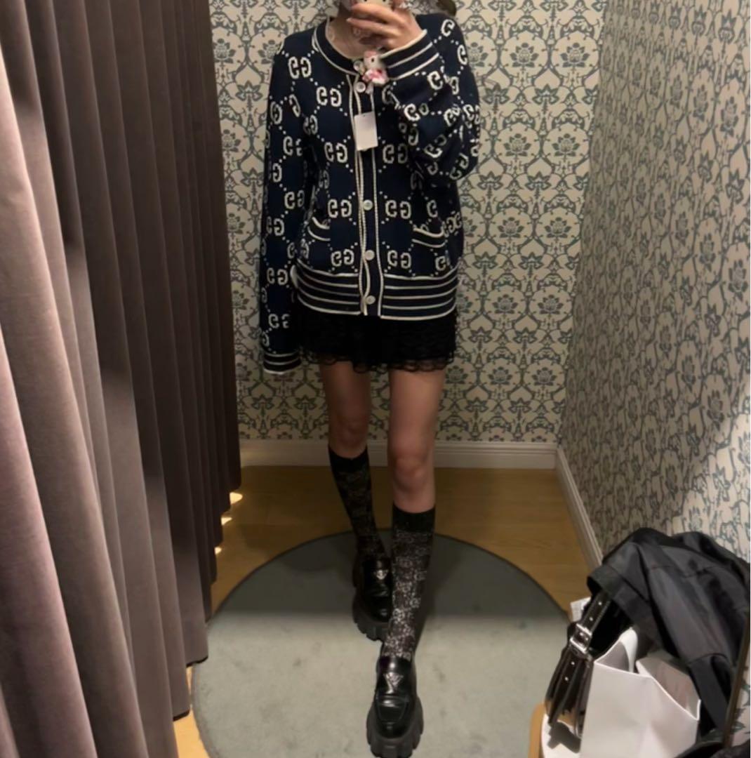 GUCCI コットンジャカードカーディガン ネイビー GG