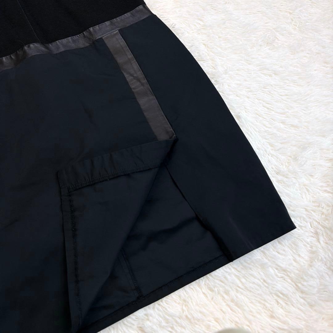 【美品】'S Max Mara レザー切替ワンピース ニット×コットン 黒 M