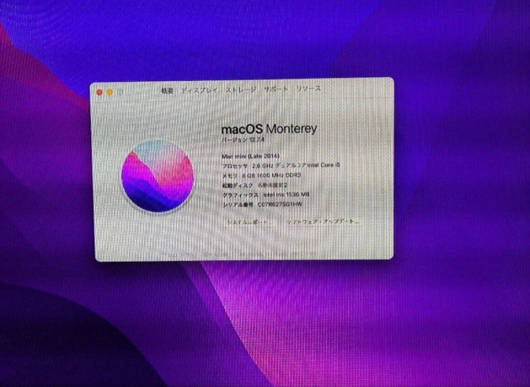 h*o様 Macmini2014メモリ8GB/CPU2.6GHz版 SSD+HD