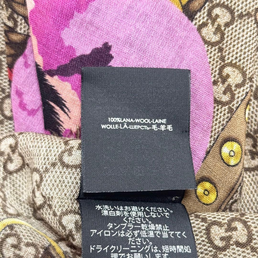GUCCI グッチ　大判スカーフ　ウール　GG柄　パンジー　花柄　ピンク