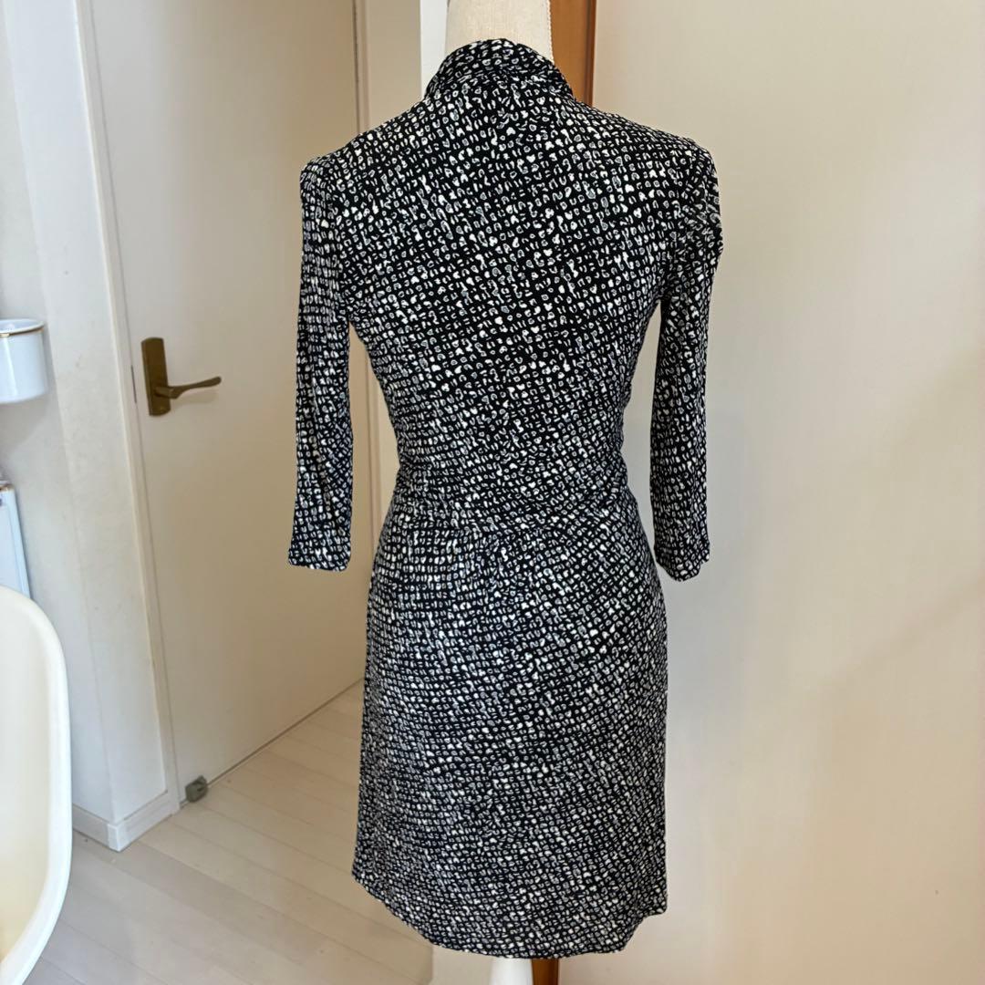 MaxMara カシュクールワンピース 総柄 ウエストマーク ブラック