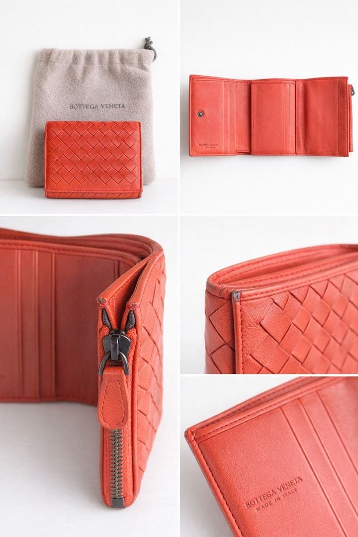 BOTTEGA VENETA 三つ折り財布 朱色系オレンジ 保存袋付