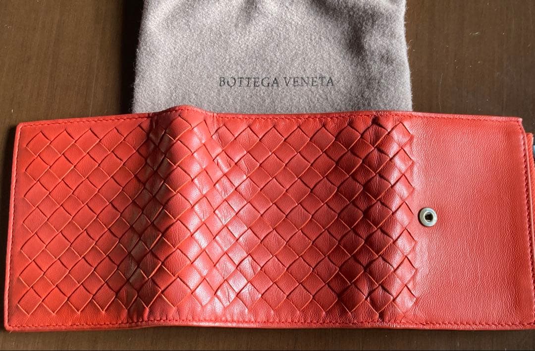 BOTTEGA VENETA 三つ折り財布 朱色系オレンジ 保存袋付