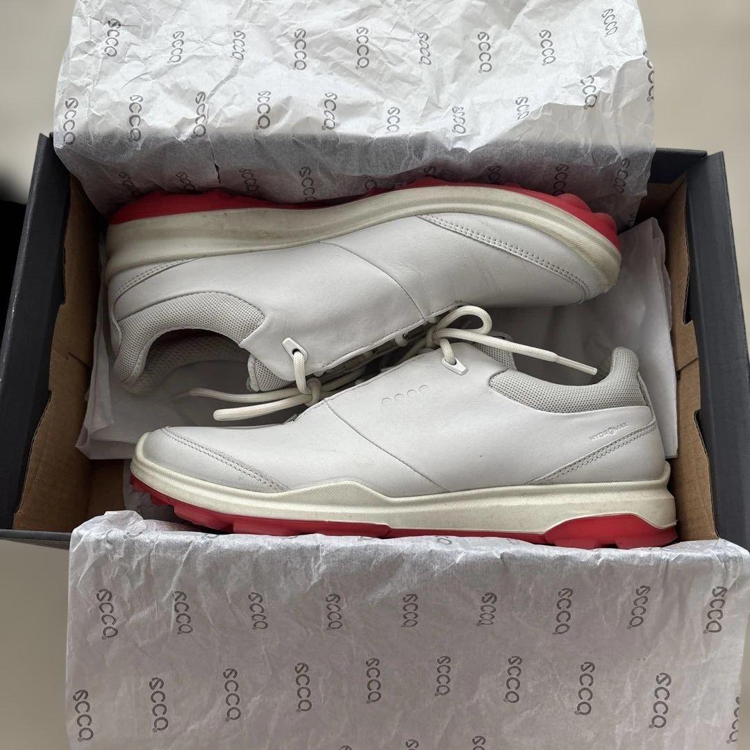 【美品】Ecco ゴルフシューズ ホワイト/レッド　24センチ
