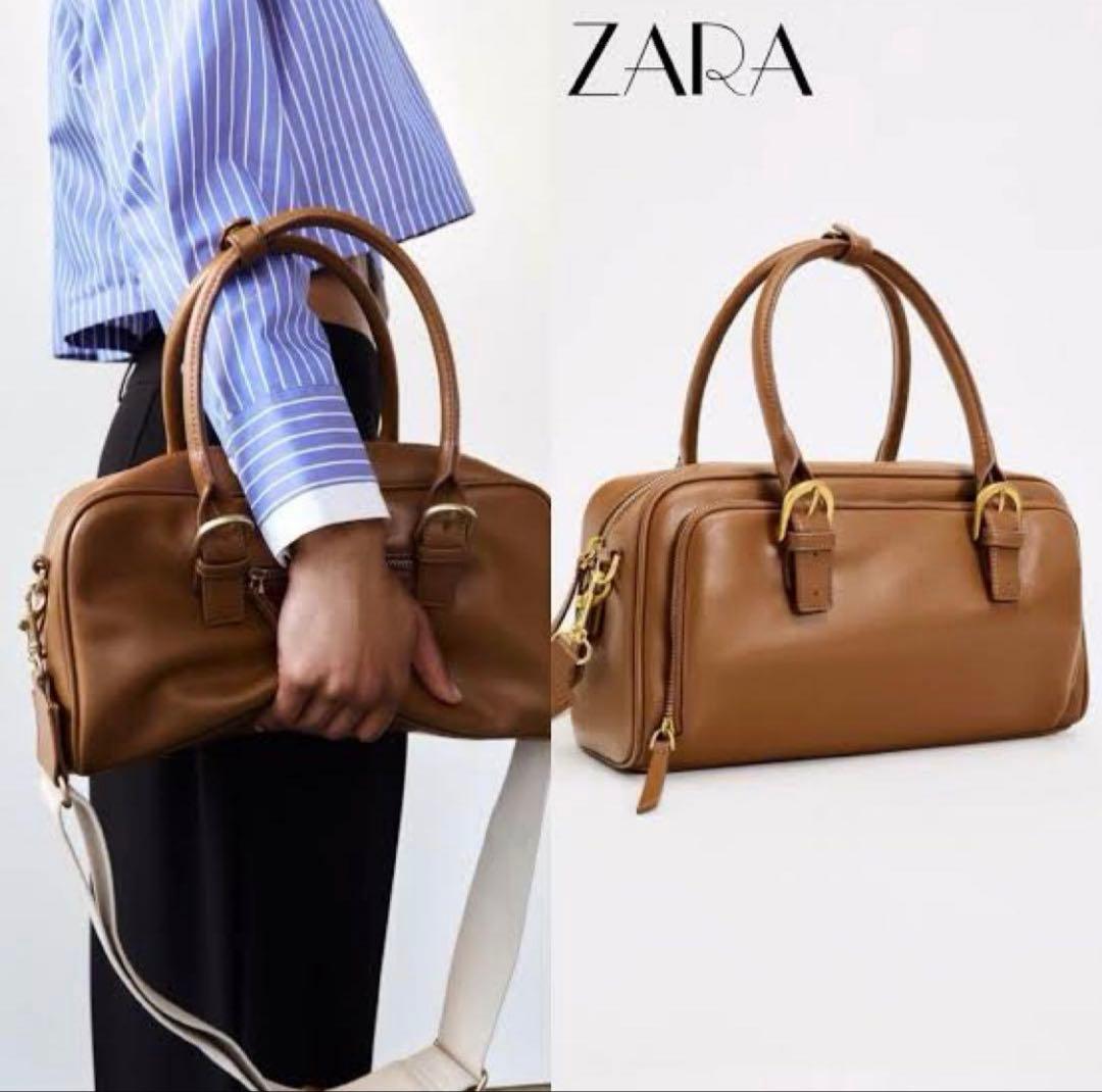 新品未使用　zara ジッパーボストンバッグ　ショルダーバッグ　ブラウン