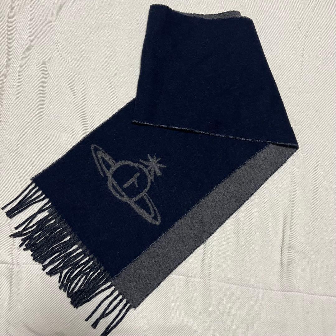 Vivienne Westwood マフラー グレー/ネイビーのリバーシブル