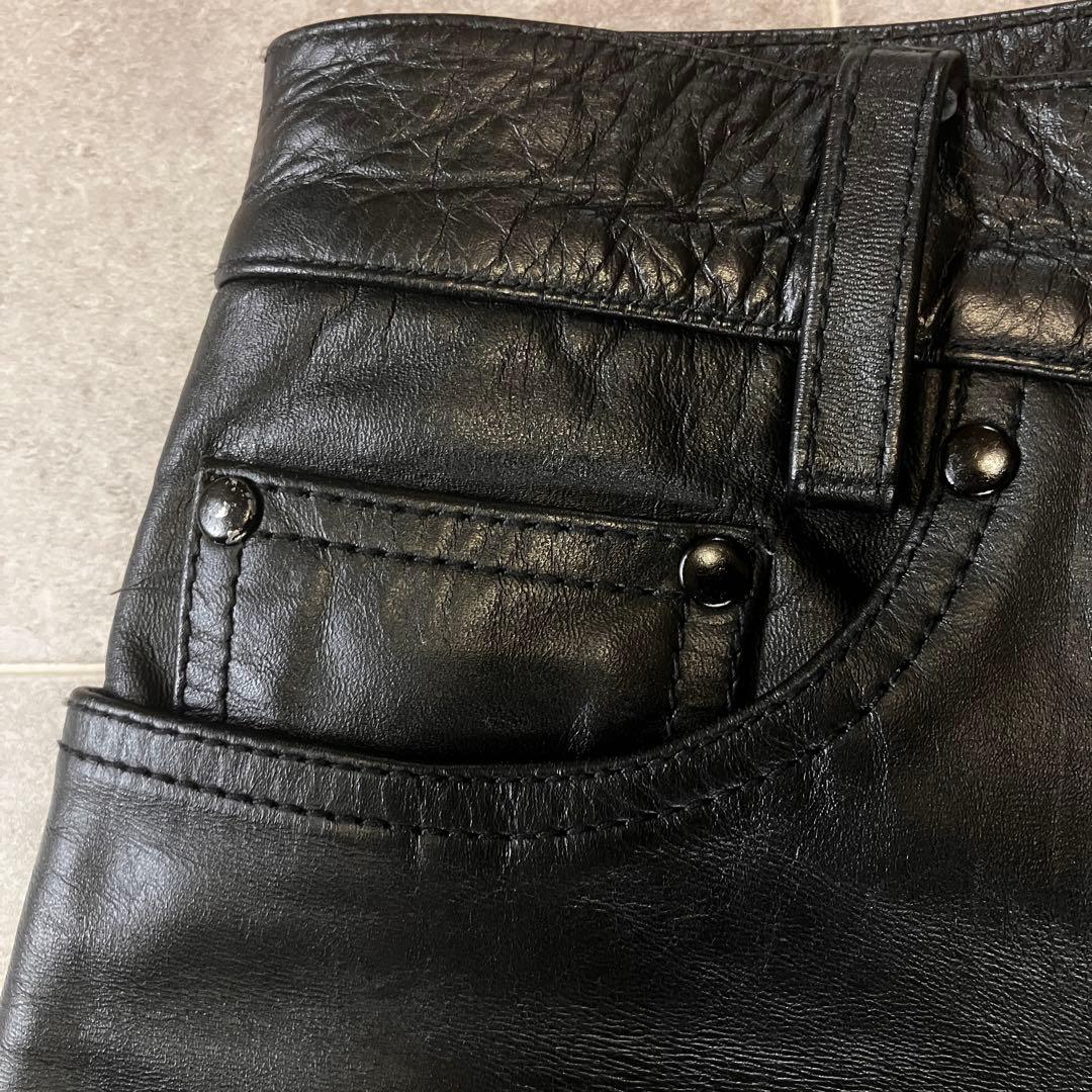 HORN WORK レザーパンツ ブーツカット フレア 本革 黒 ブラック 32
