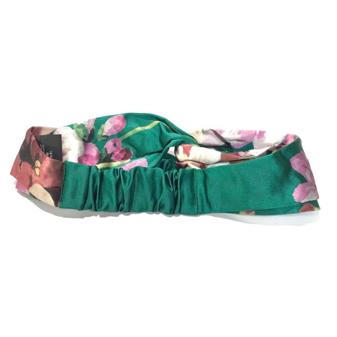 美品 GUCCI グッチ ヘアバンド ターバン 花柄 緑 ヘアアクセサリー