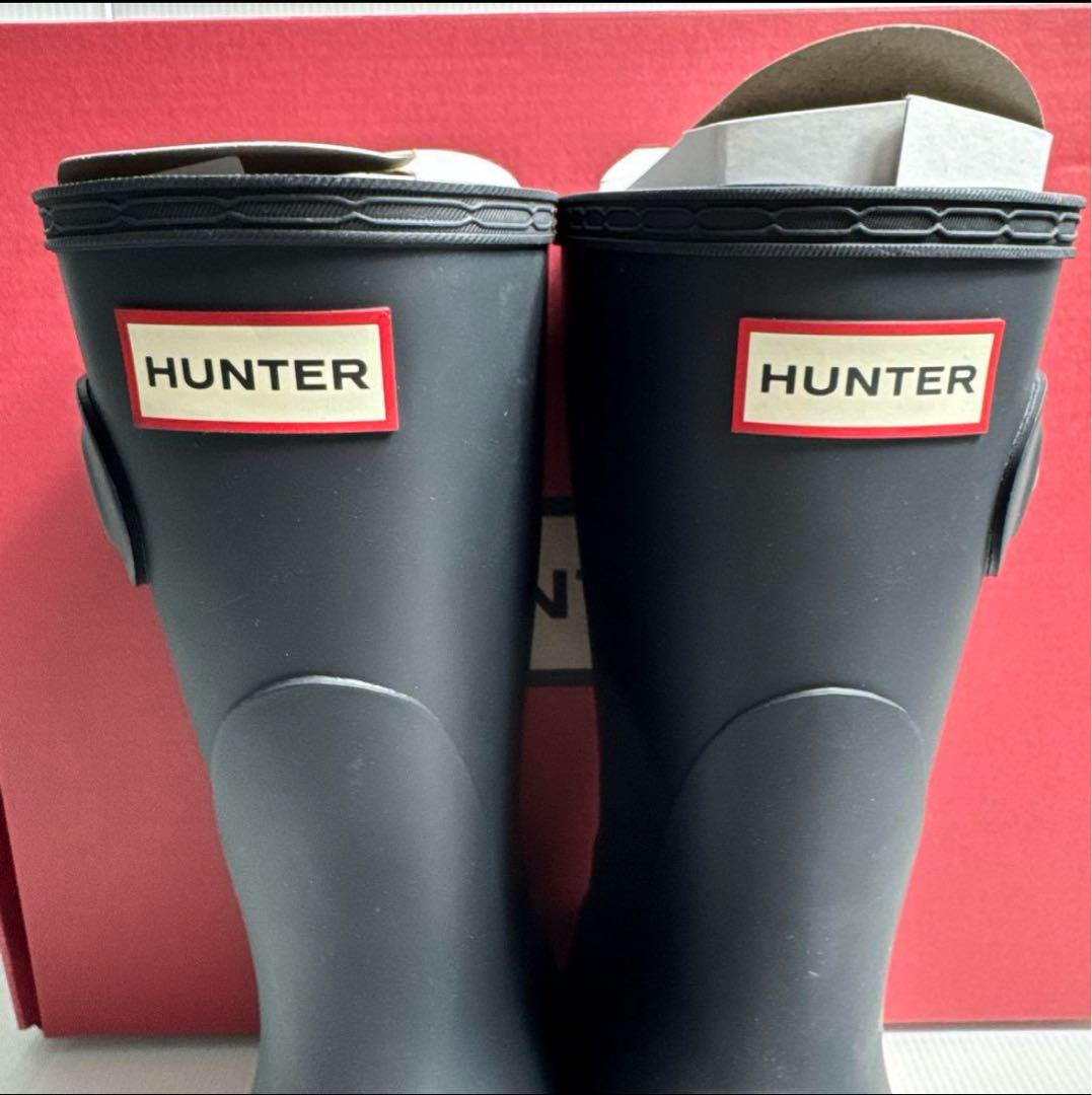 HUNTER ショート バック レインブーツ 23cm ネイビー　長靴