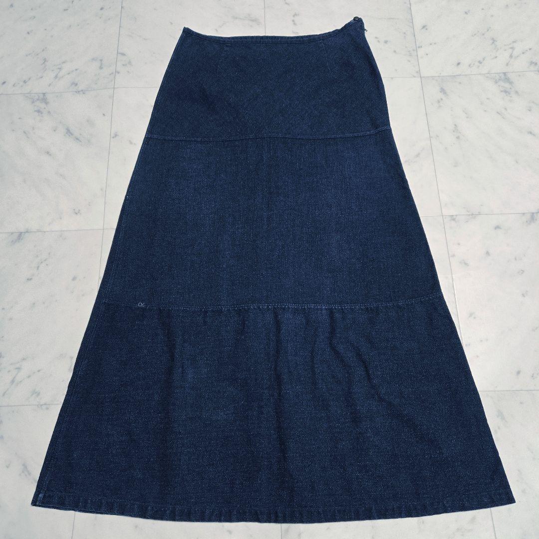 45R コットンインディゴ ロングスカート Aライン 切替え