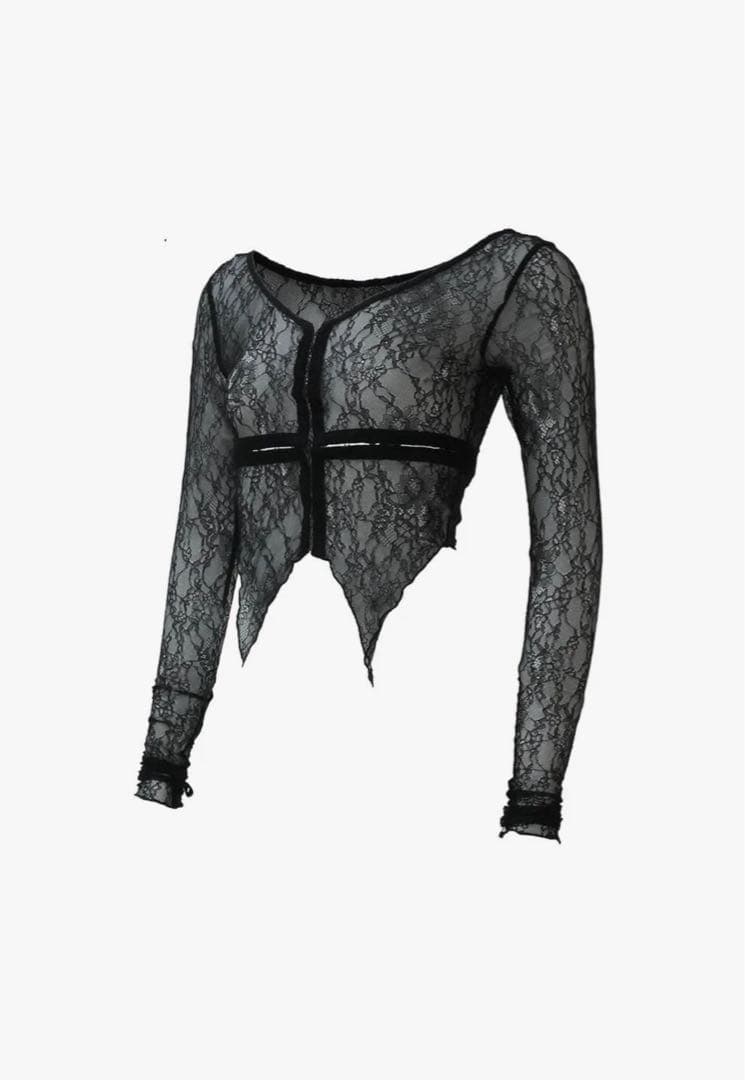 theredthread S split lace tops ブラック