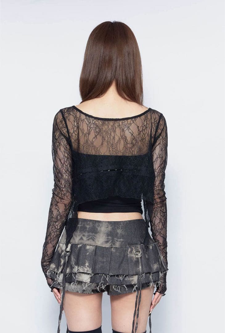 theredthread S split lace tops ブラック