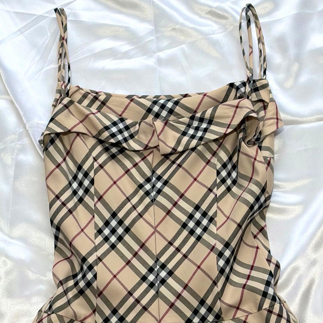 【極美品】バーバリーブルーレーベル ノバチェック 膝丈キャミワンピース 日本製