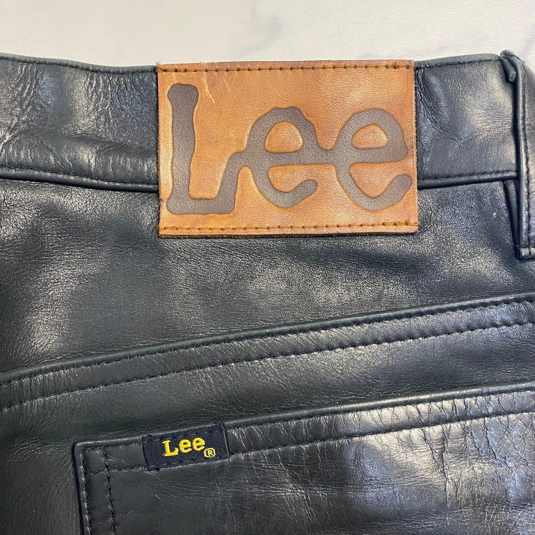 【美品】Lee リー　レザーパンツ　32×34 ブラック　黒　牛革