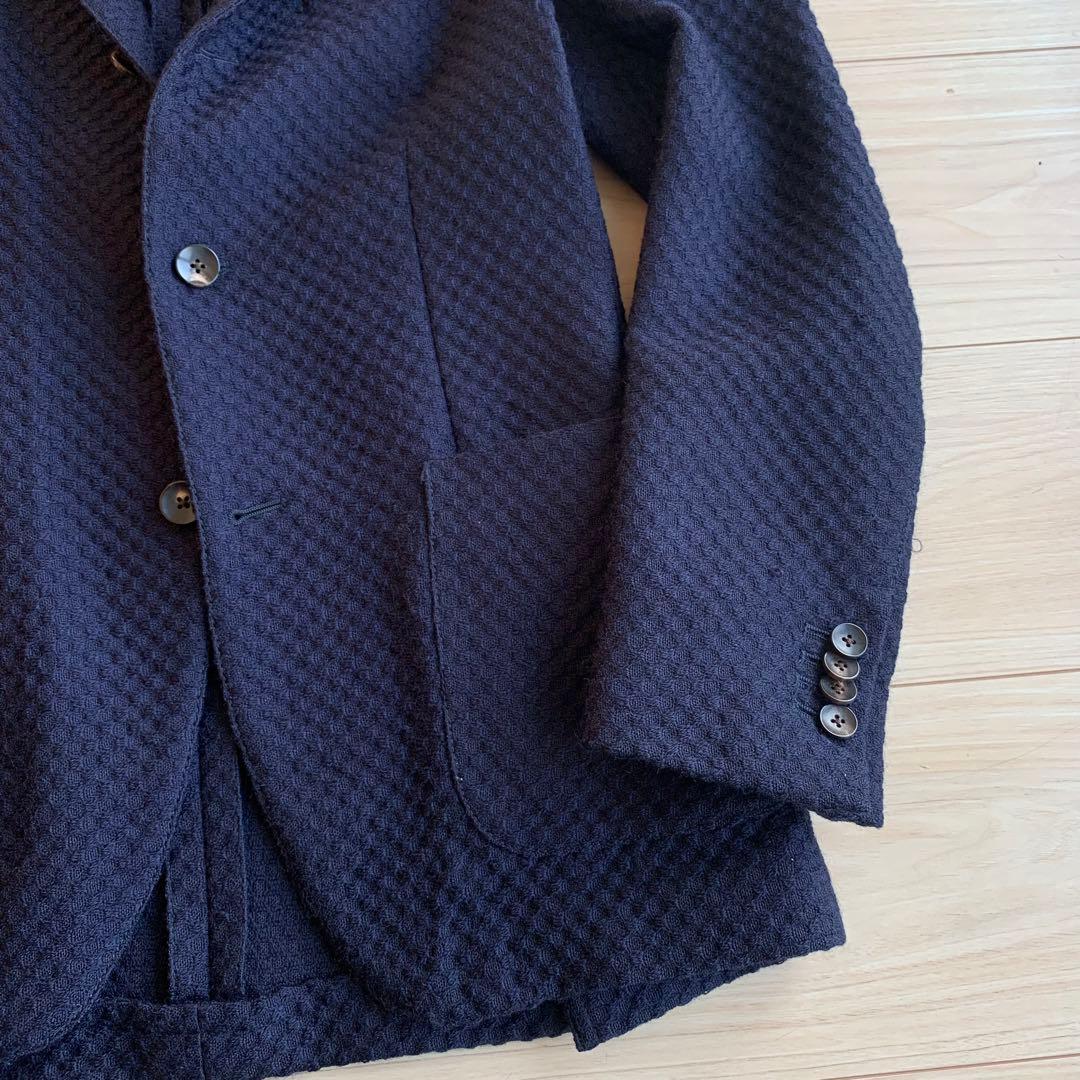 LARDINI ネイビー ジャガード ウール テーラードジャケット 44