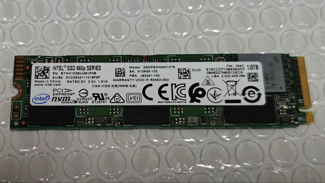 ★中古品★Intel SSD 660p Series 1TB ★動作確認済み★
