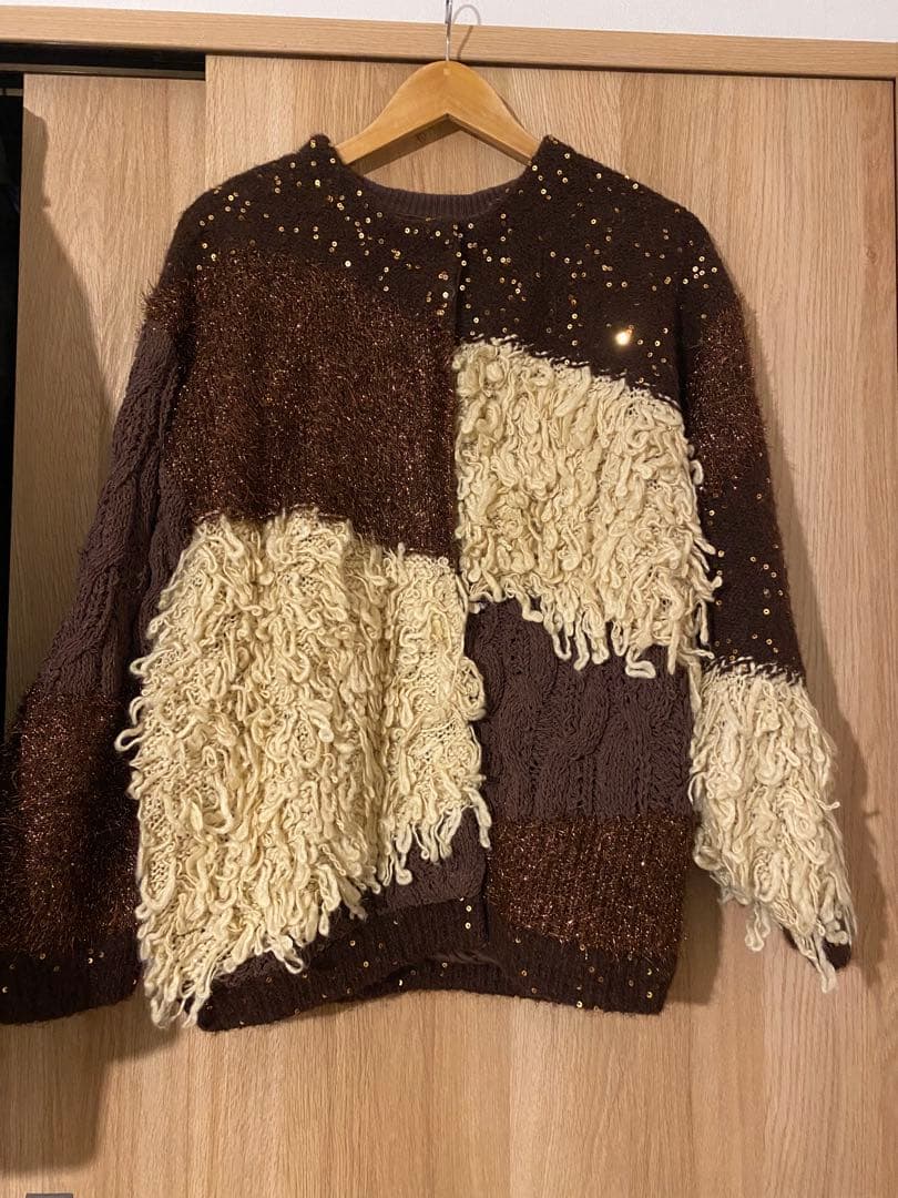 トップス UND MIX YARN PATCHWORK KNIT CARDIGAN