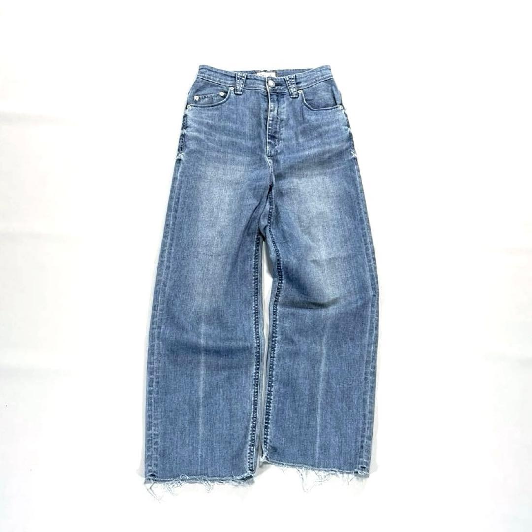 ヤヌーク　リリス　カットオフ　デニムパンツ　ワイド　ハイウエスト　23 ブルー