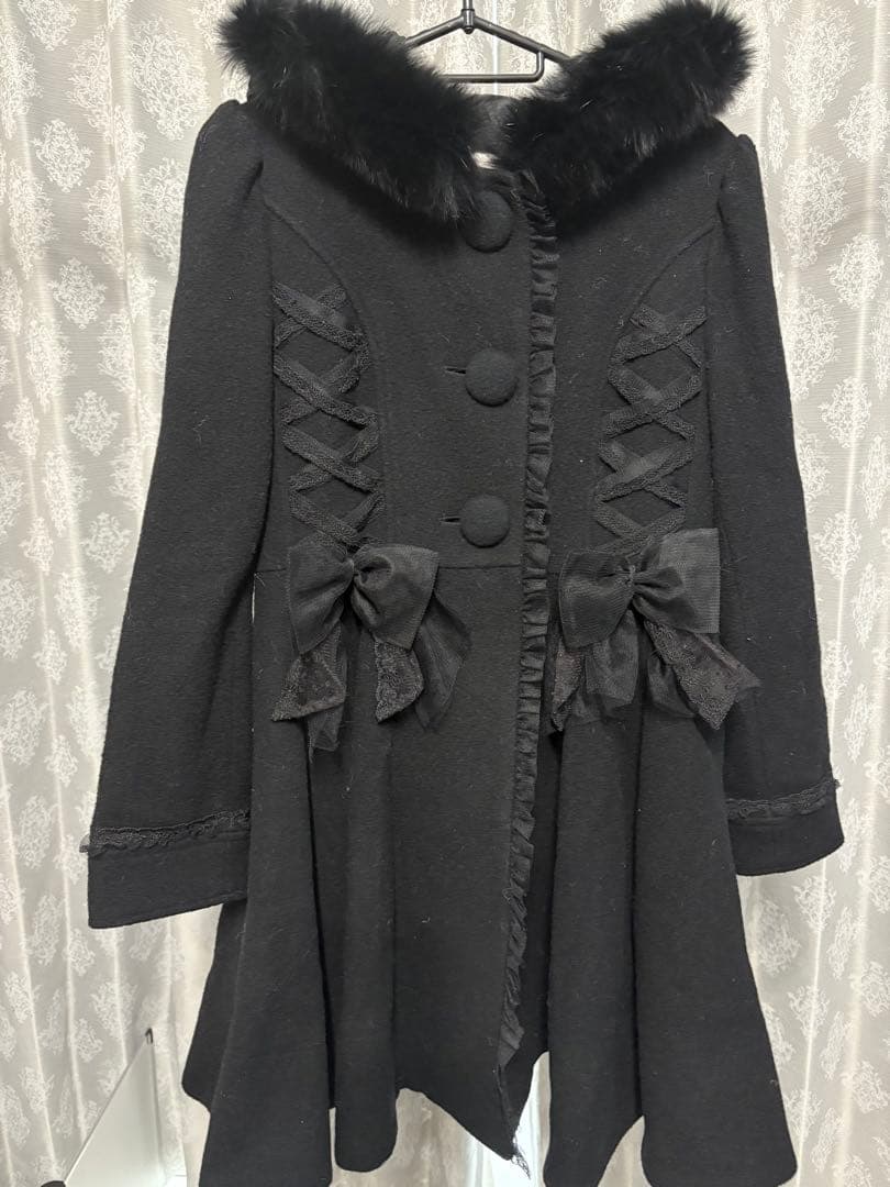 美品♡レースアップリボンファーフードコート