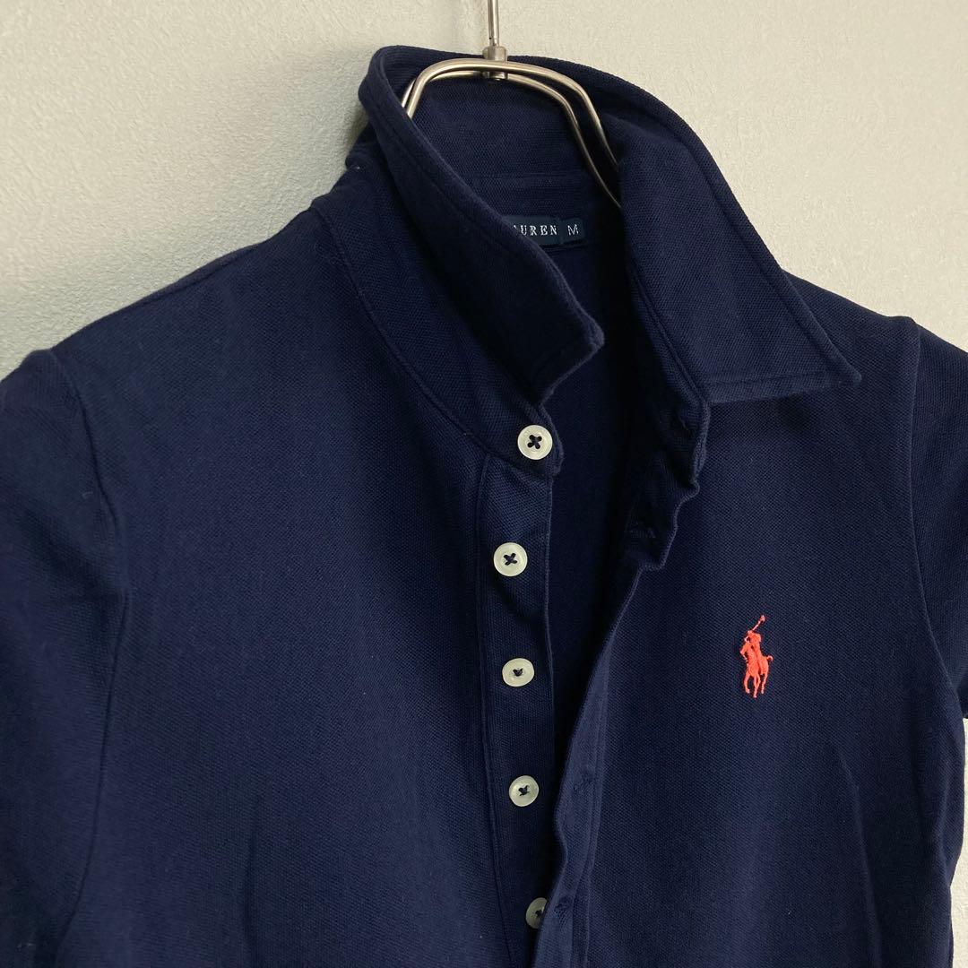 ポロラルフローレン RALPH LAUREN ポロシャツ ５つボタン 紺色 M