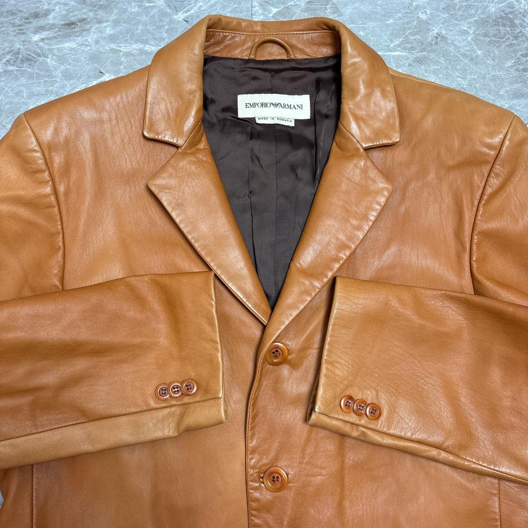 希少 EMPORIO ARMANI レザージャケット 50 ブラウン アルマーニ