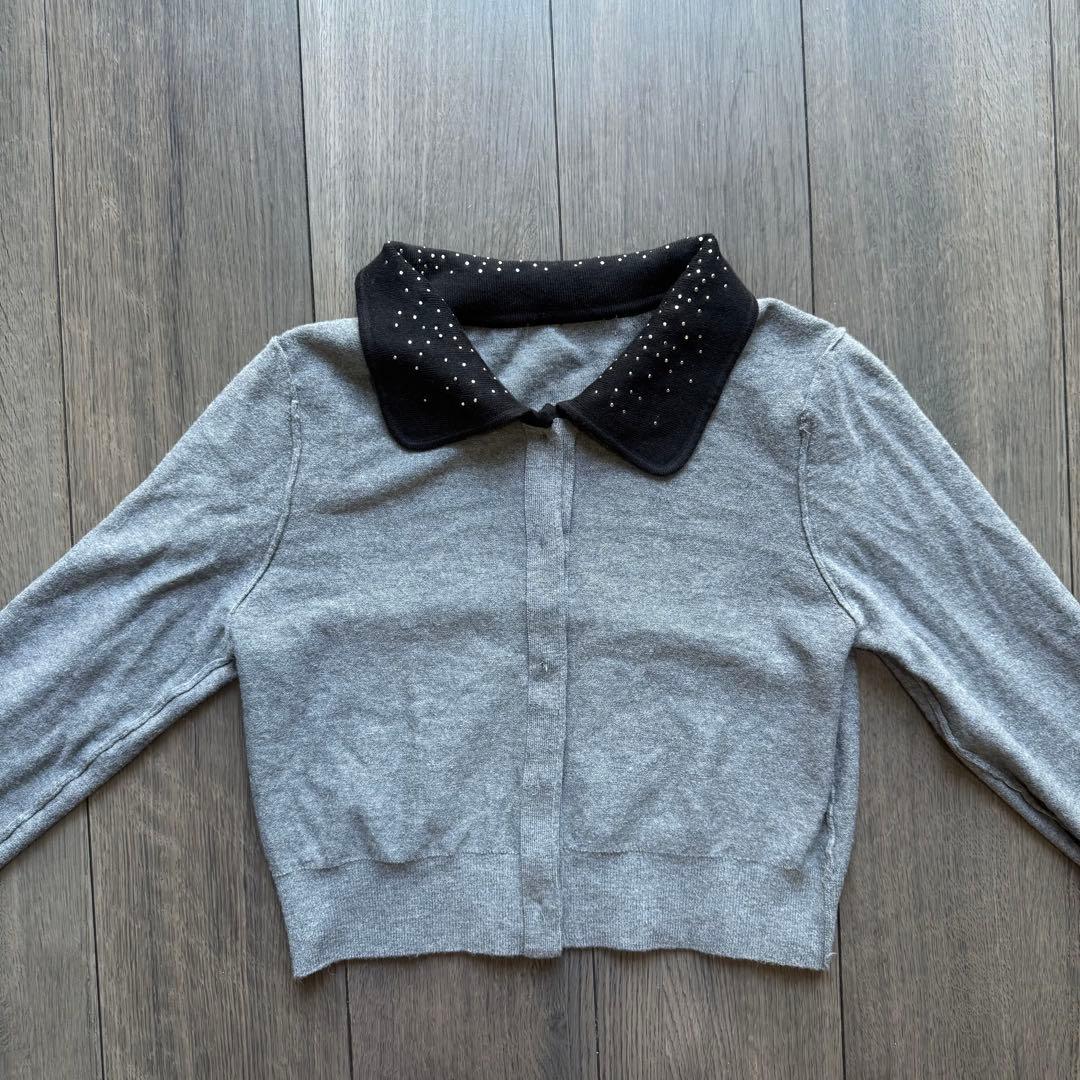 【美品】SNIDEL スナイデル ビジューカラーニットカーディガン GRY