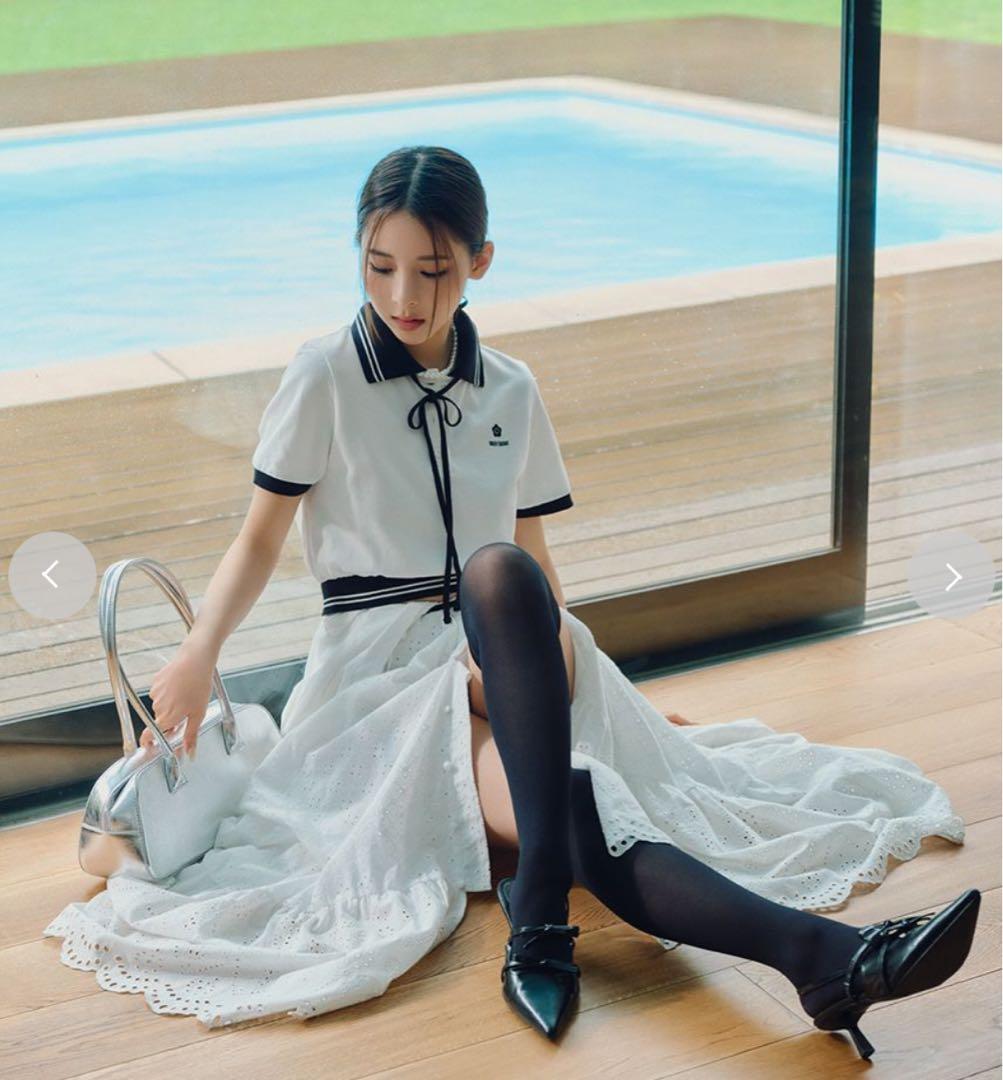 【即完売！MARY QUANTコラボ】クロップドリボンポロシャツ(WHT、F)