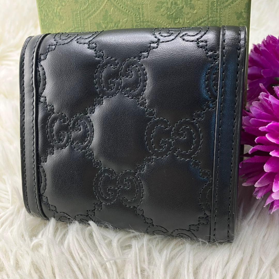 未使用級✨GUCCI 二つ折り財布 GG マーモント マトラッセ 黒