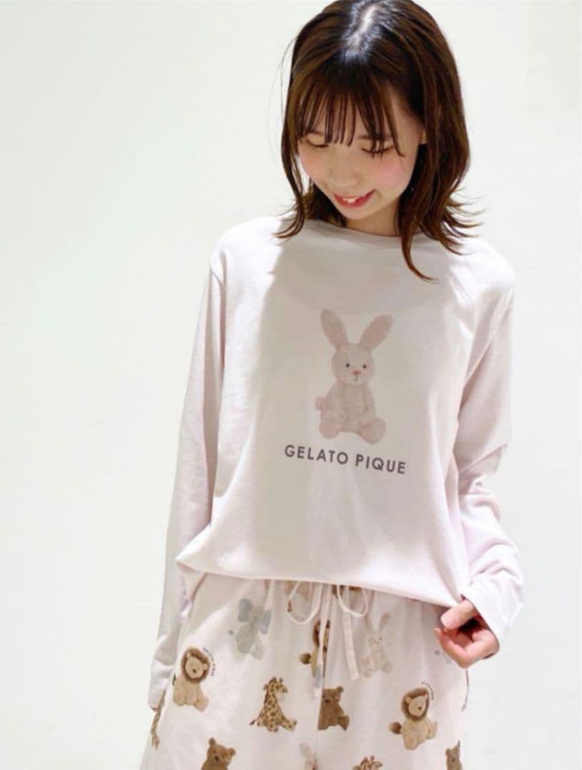 【ジェラートピケ】ぬいぐるみ ロングスリーブTシャツ＆ショートパンツセット