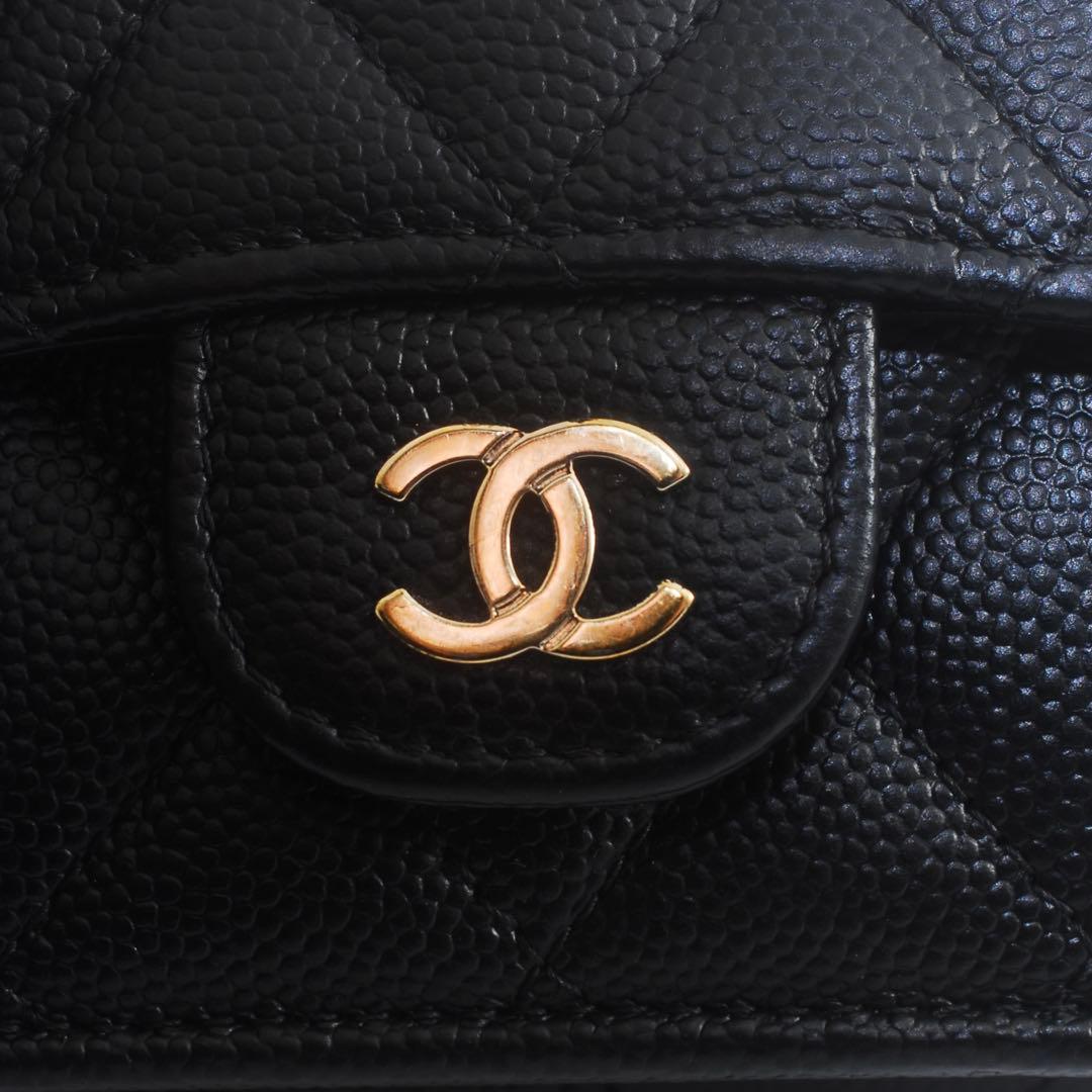 らら CHANEL＊キャビアスキン＊マトラッセ＊三つ折り財布＊ブラック