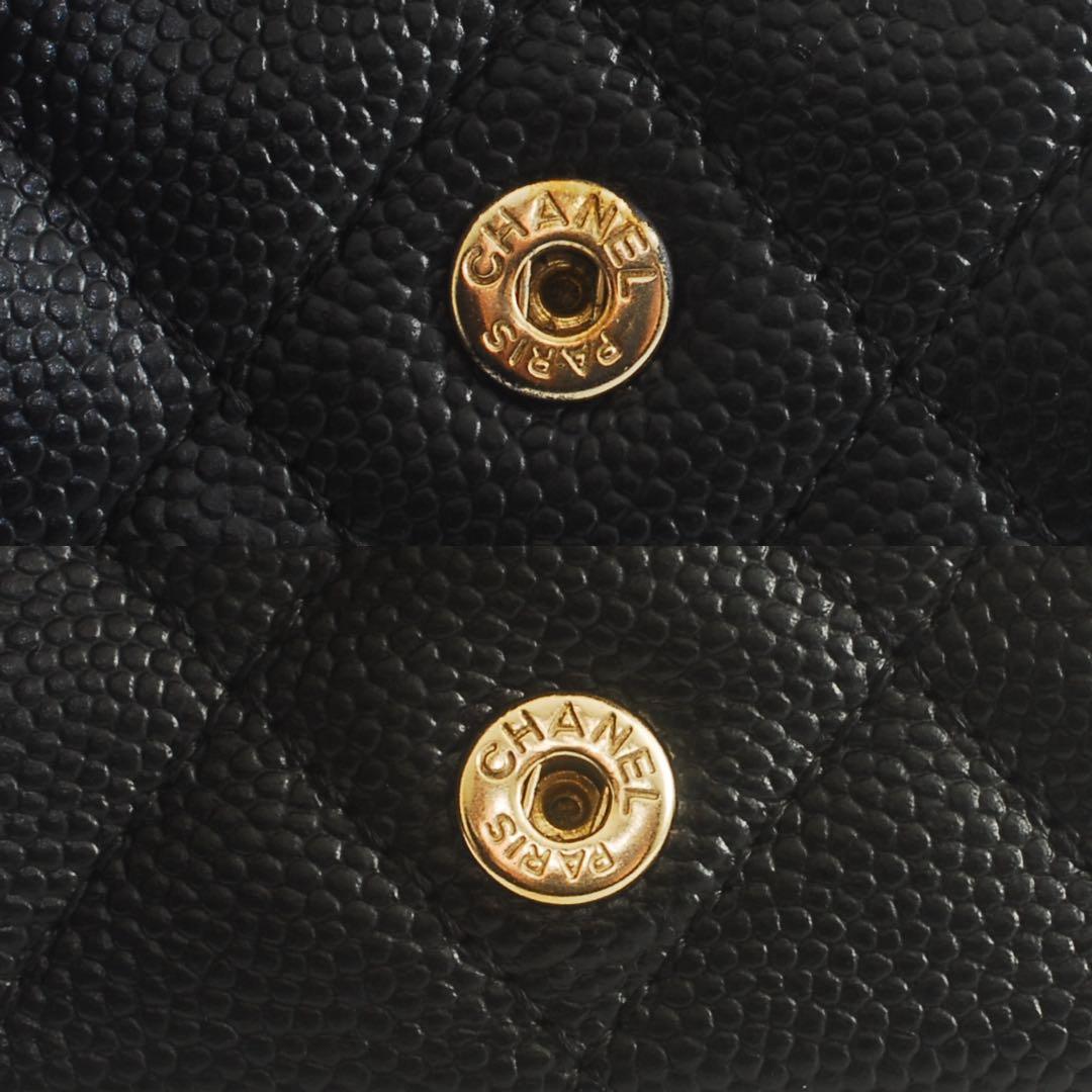 らら CHANEL＊キャビアスキン＊マトラッセ＊三つ折り財布＊ブラック
