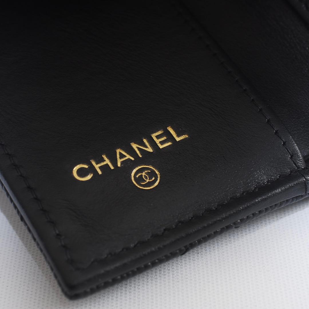 らら CHANEL＊キャビアスキン＊マトラッセ＊三つ折り財布＊ブラック