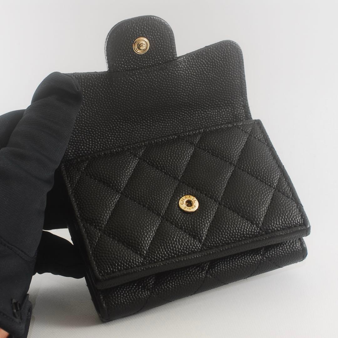らら CHANEL＊キャビアスキン＊マトラッセ＊三つ折り財布＊ブラック