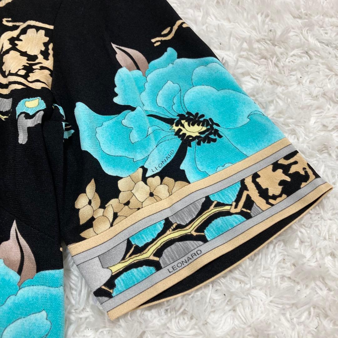 美品♡ レオナール 半袖 カットソー 花柄 カンカン素材 LL バックファスナー