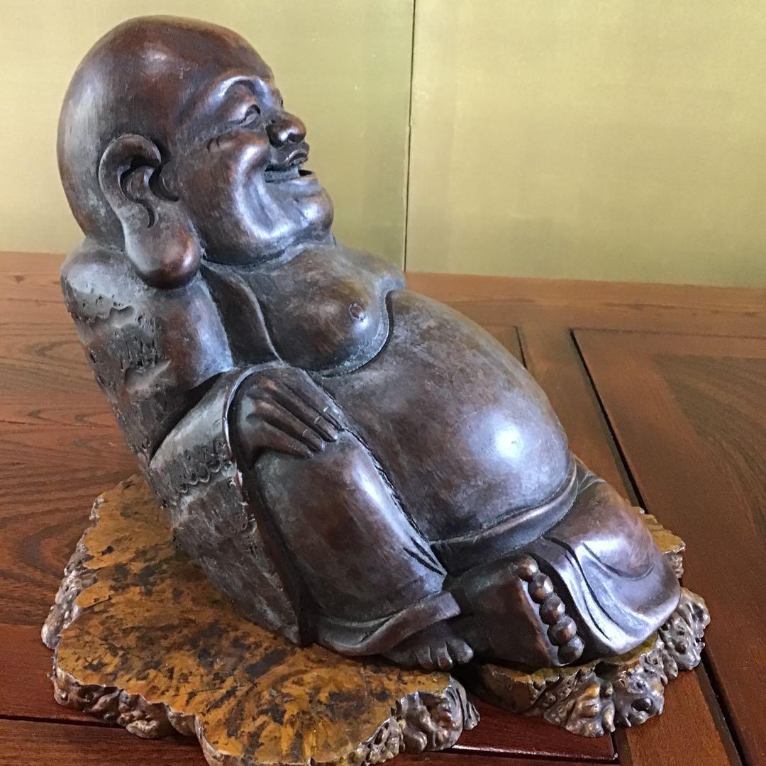 竹根材質　金運布袋像　時代物