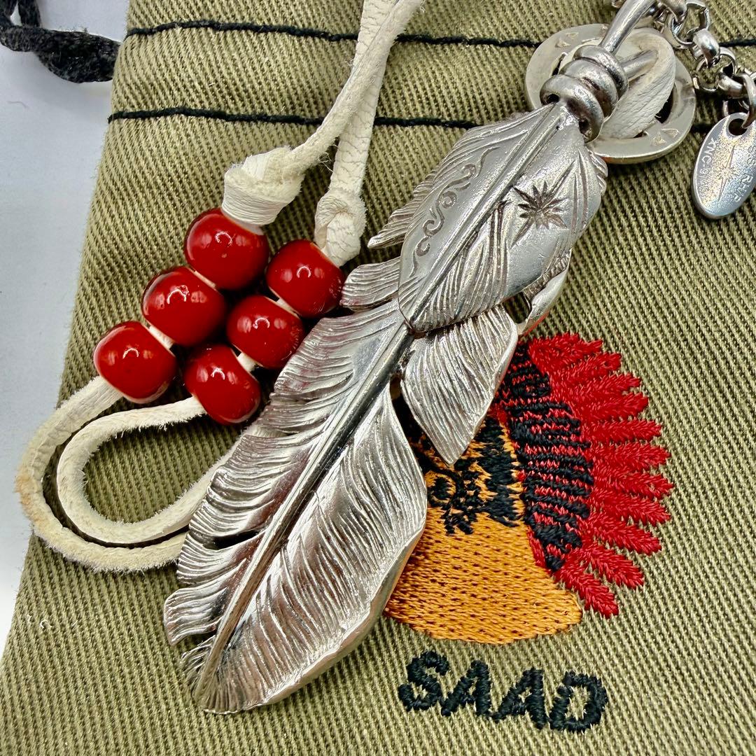 美品　SAAD 特大上銀ビッグフェザー80mm ネックレスセット