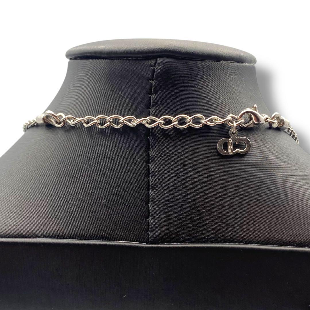 美品 Dior クリスチャンディオール ネックレス ラインストーン 黒×銀