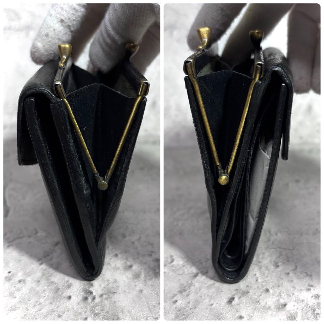 【kio！】イルビゾンテ がま口ミニ財布 ミニウォレット 黒 レザー 本革