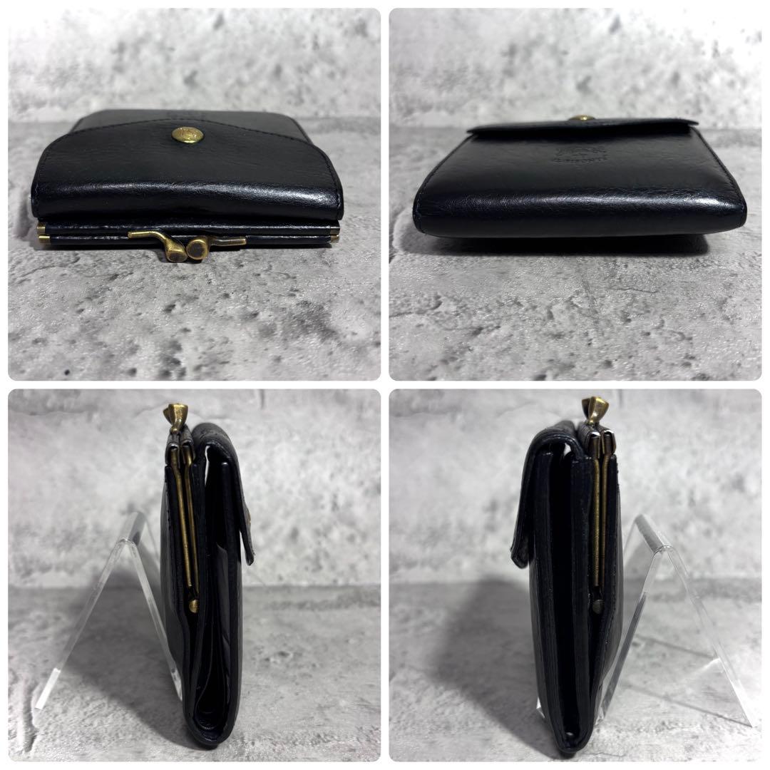 【kio！】イルビゾンテ がま口ミニ財布 ミニウォレット 黒 レザー 本革