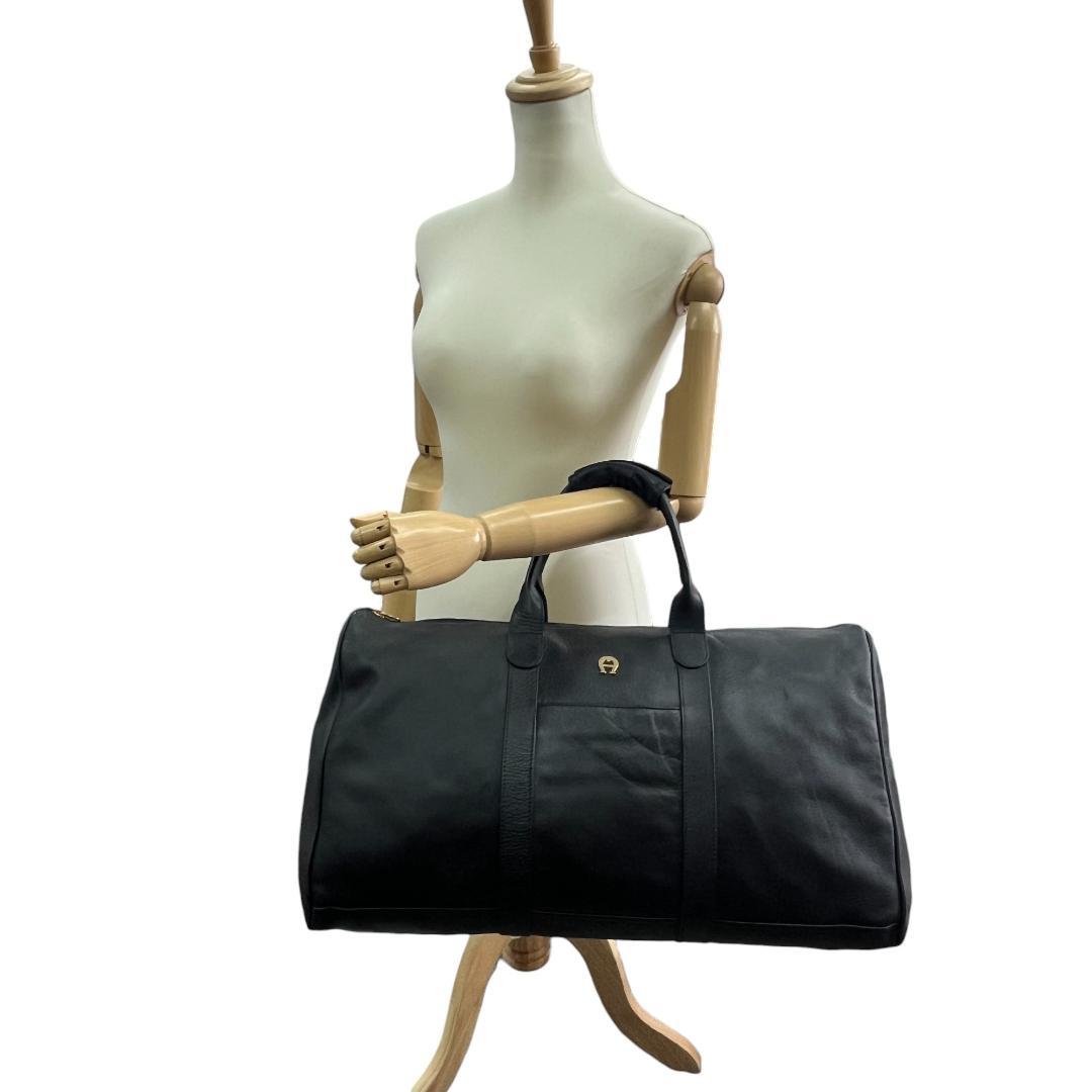 美品 アイグナー AIGNER ボストンバッグ レザー ブラック 黒 大容量