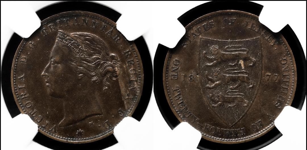 NGC-AU58BN ジャージー 1877 1/24シリング　銅貨