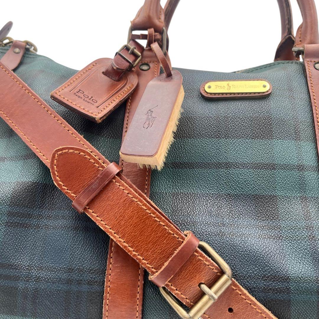 【ブラシ・南京錠付き】RALPH LAUREN ボストンバッグ グリーン レザー